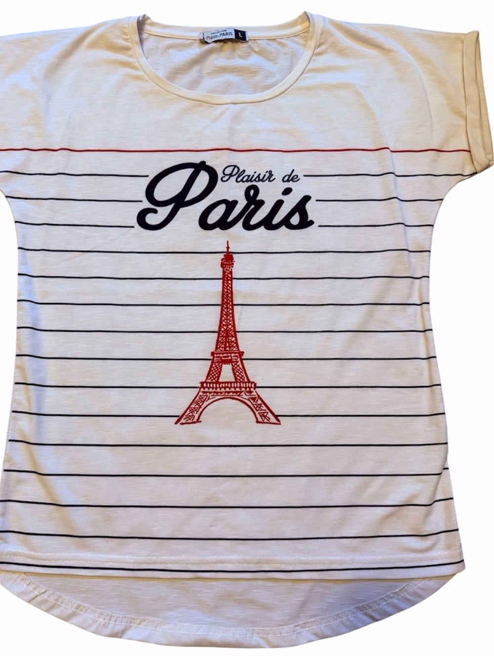 Cute Stripe Cap Sleeve White Red Blue Paris Eiffel tower Women's Top Large